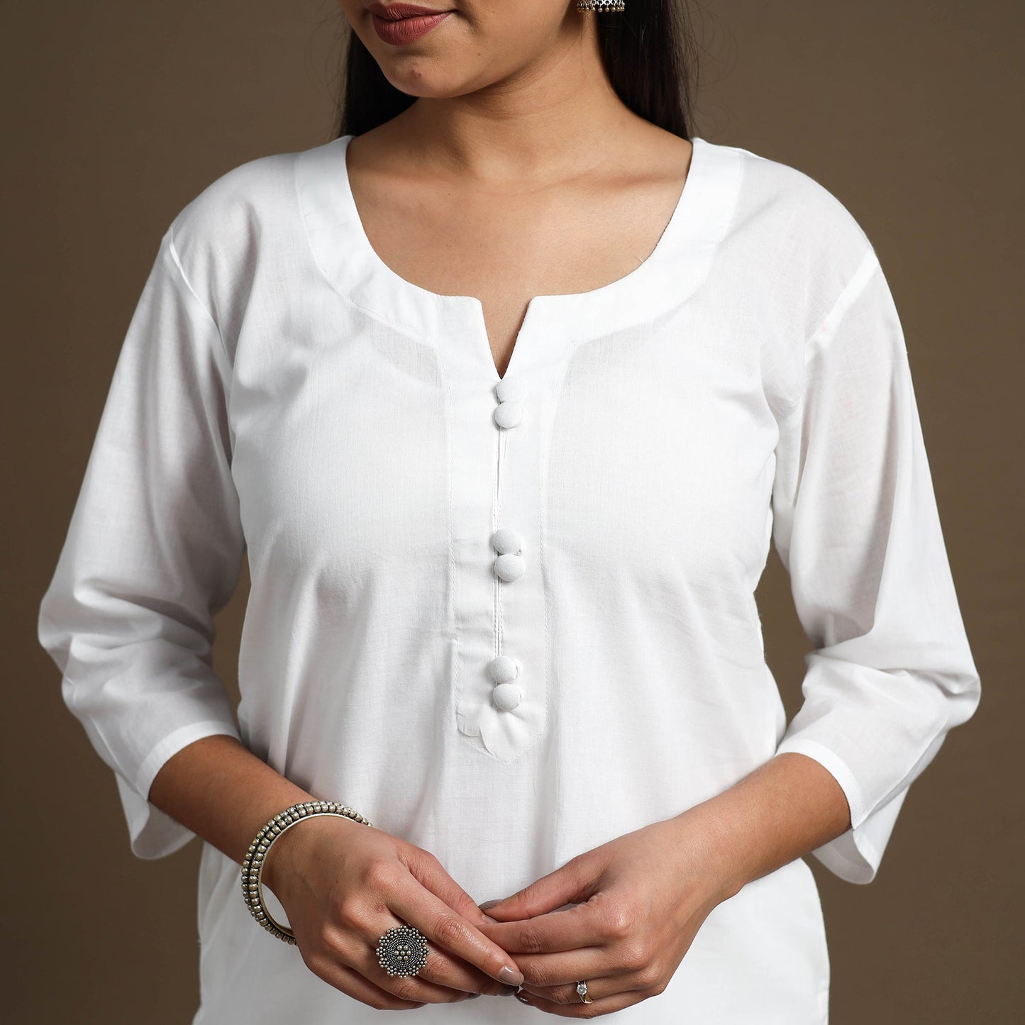 Buy White Straight Plain Cotton Kurta for Women