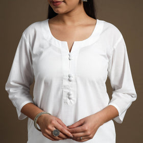 Buy White Straight Plain Cotton Kurta for Women