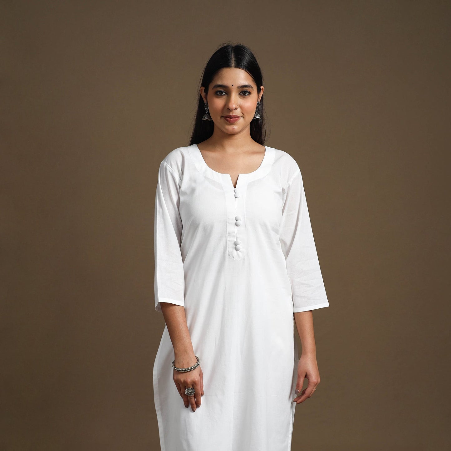 Buy White Straight Plain Cotton Kurta for Women