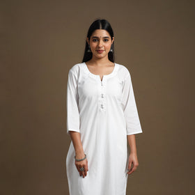 Buy White Straight Plain Cotton Kurta for Women