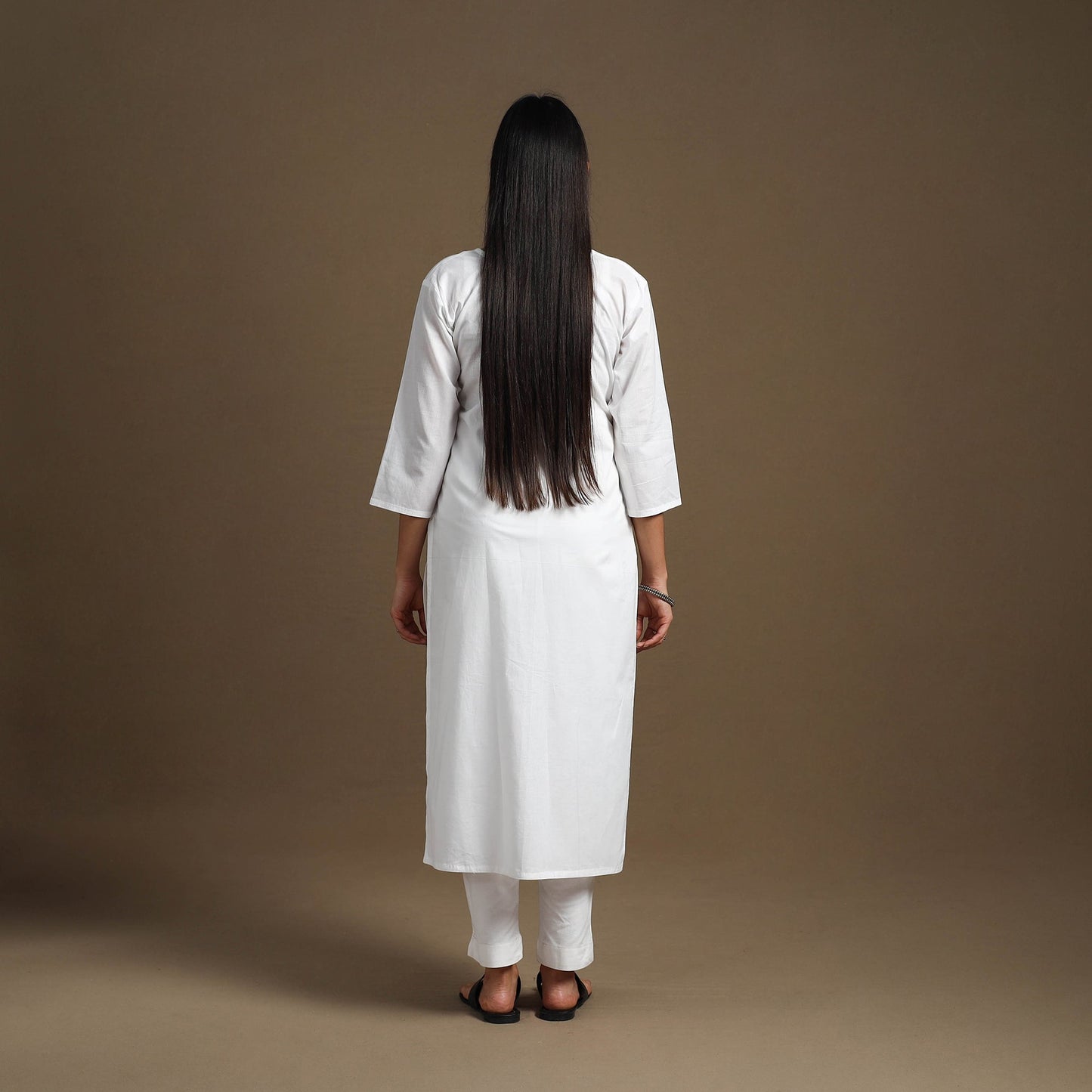 Buy White Straight Plain Cotton Kurta for Women