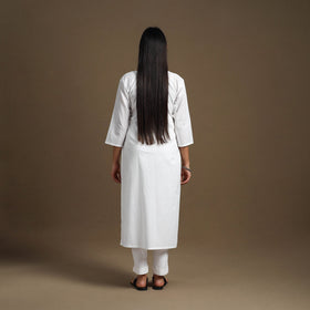 Buy White Straight Plain Cotton Kurta for Women