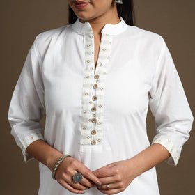 Buy White Straight Plain Cotton Kurta for Women