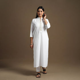 Buy White Straight Plain Cotton Kurta for Women