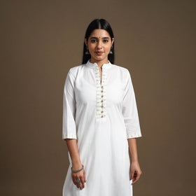 Buy White Straight Plain Cotton Kurta for Women