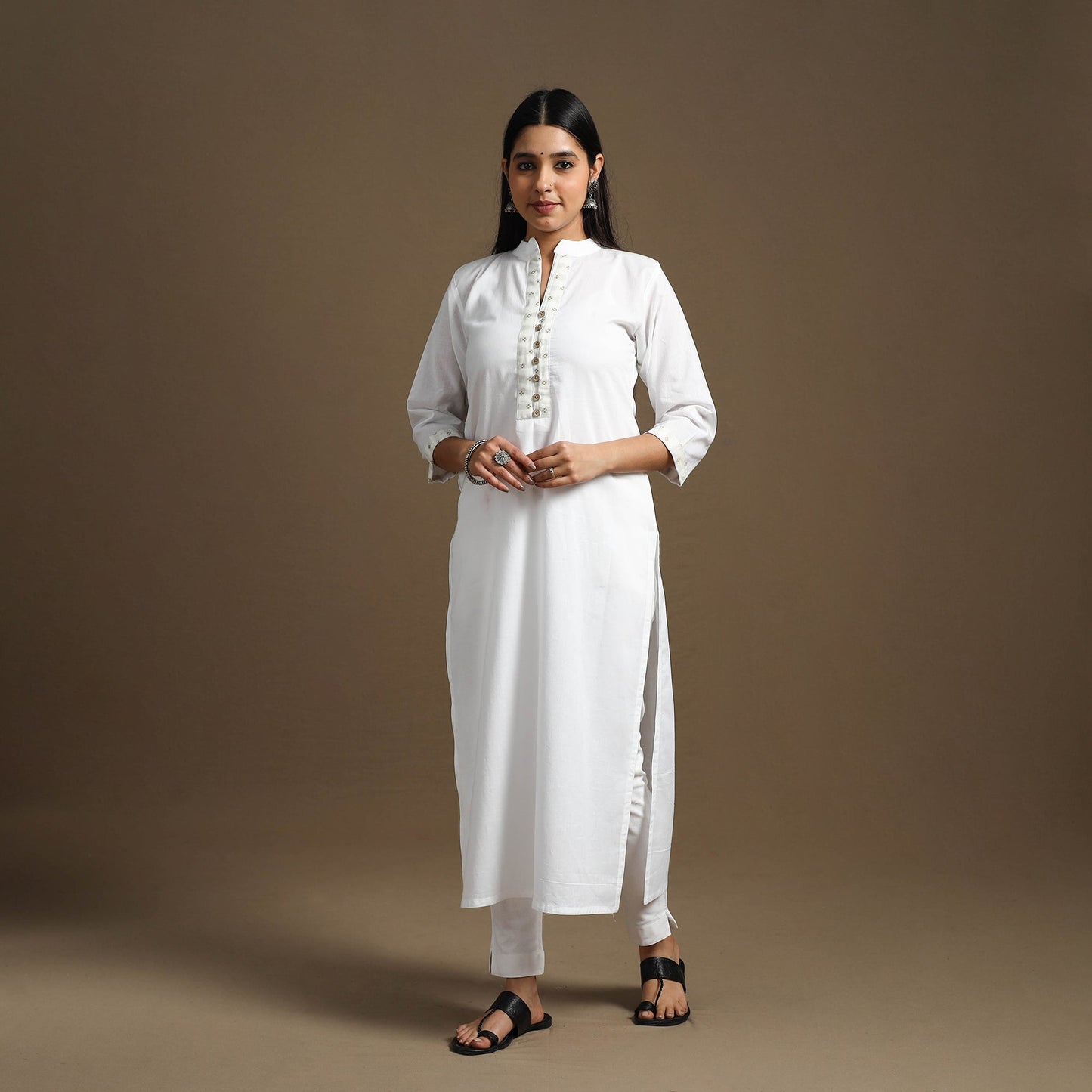 Buy White Straight Plain Cotton Kurta for Women