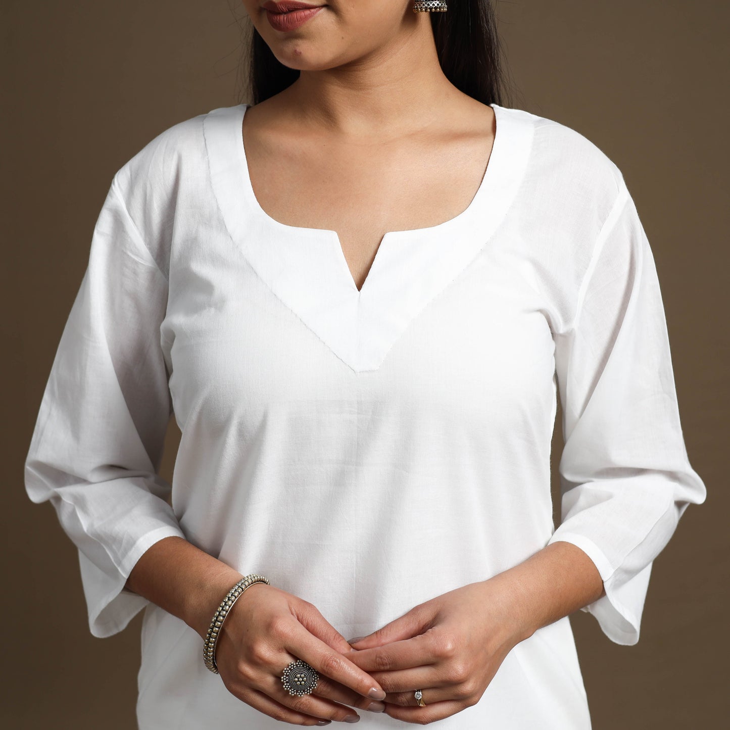 Buy White Straight Short Plain Cotton Kurta for Women