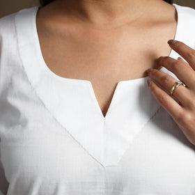 Buy White Straight Short Plain Cotton Kurta for Women