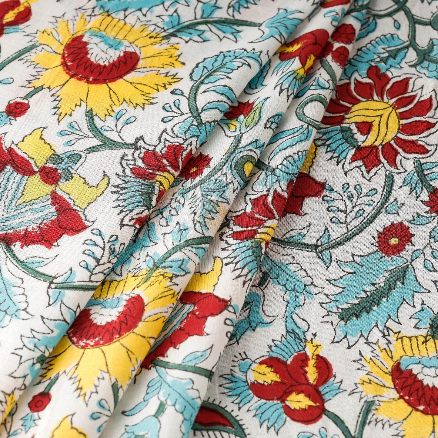  Sanganeri Block Print Fabric - Floral Rajasthani