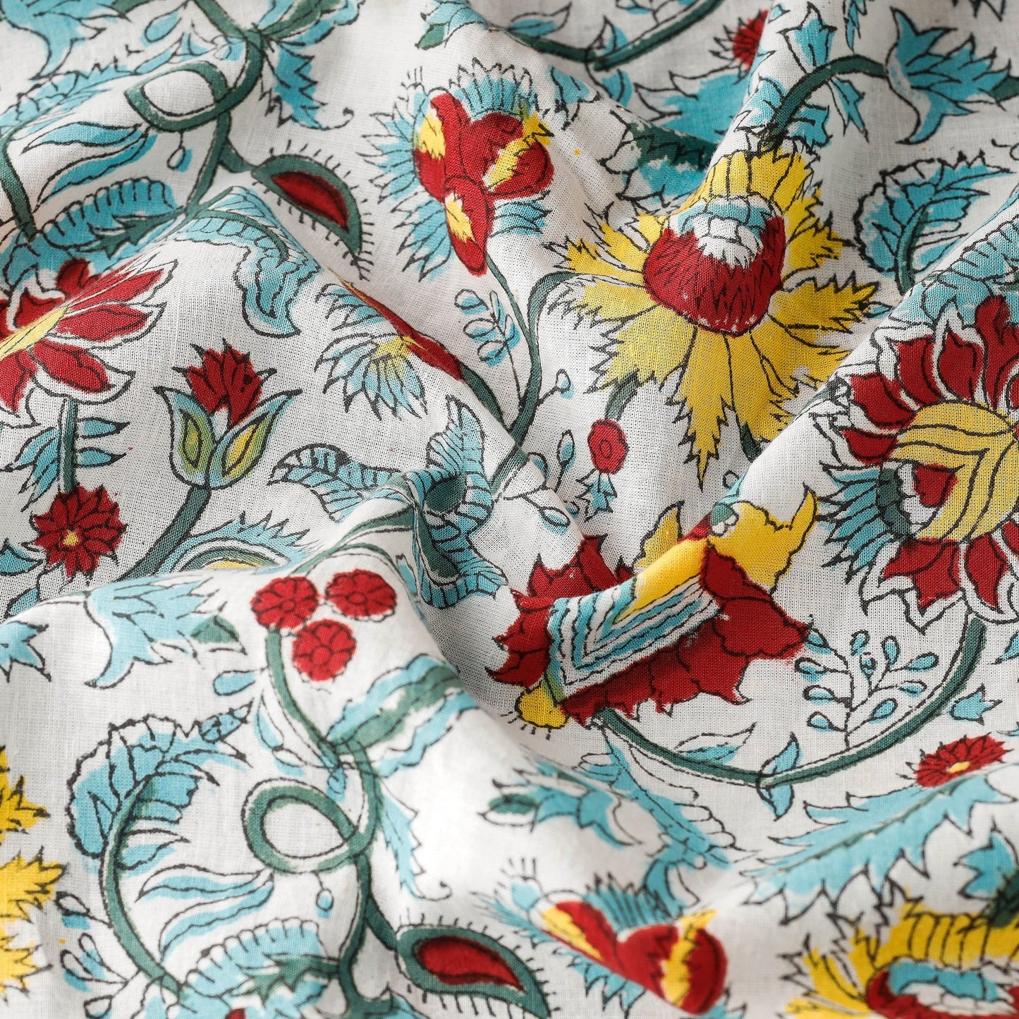  Sanganeri Block Print Fabric - Floral Rajasthani