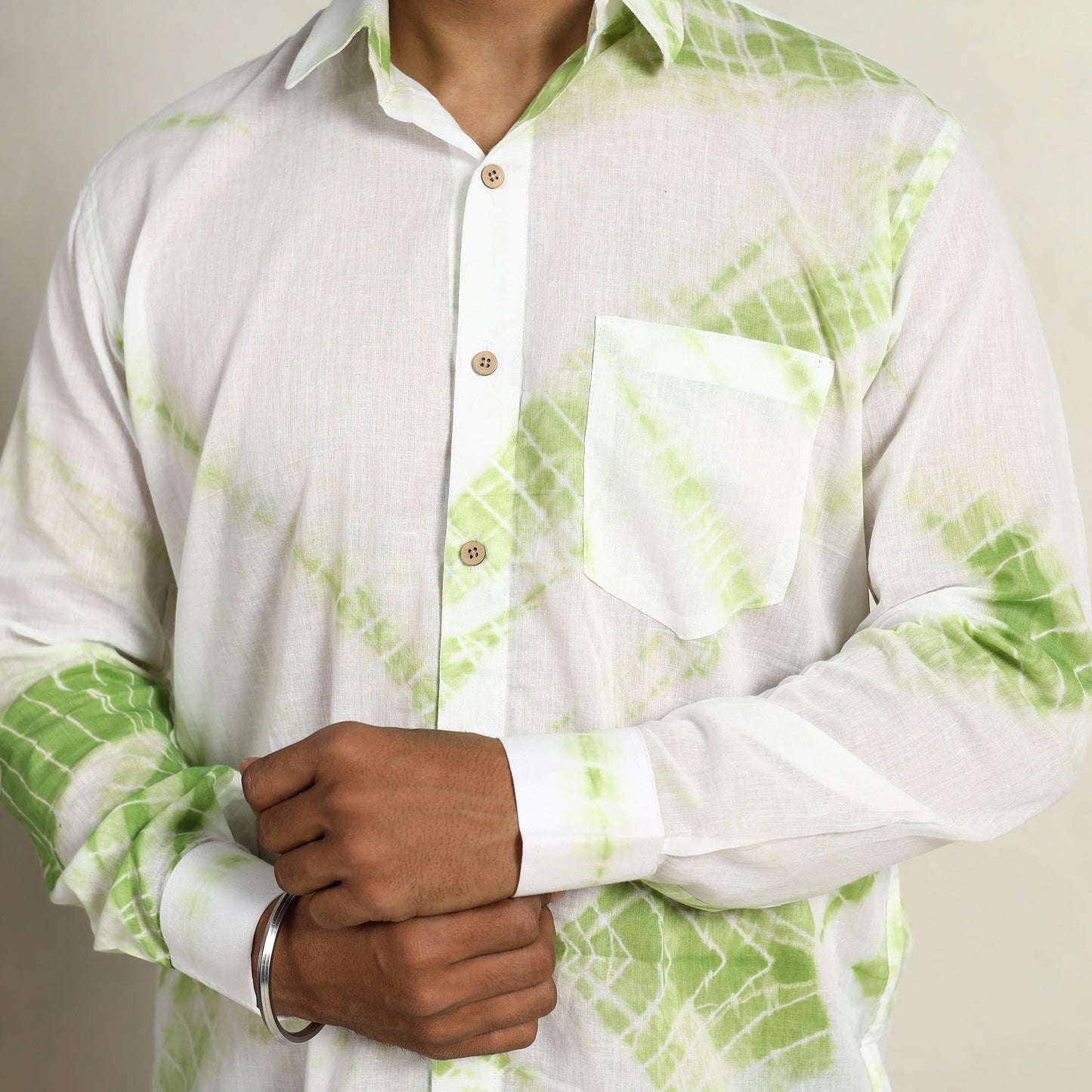 Buy Tie-Dye Cotton Full Sleeve White Men Shibori Shirt