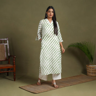 White - tie-dye cotton straight leheriya kurta 08