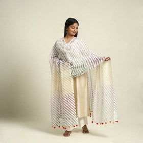 Buy Tie & Dye White Kota Doria Cotton Leheriya Dupatta