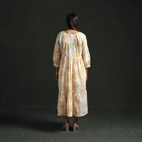 Tiered flared lace work cotton hand block batik print dress