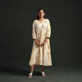 Tiered flared lace work cotton hand block batik print dress
