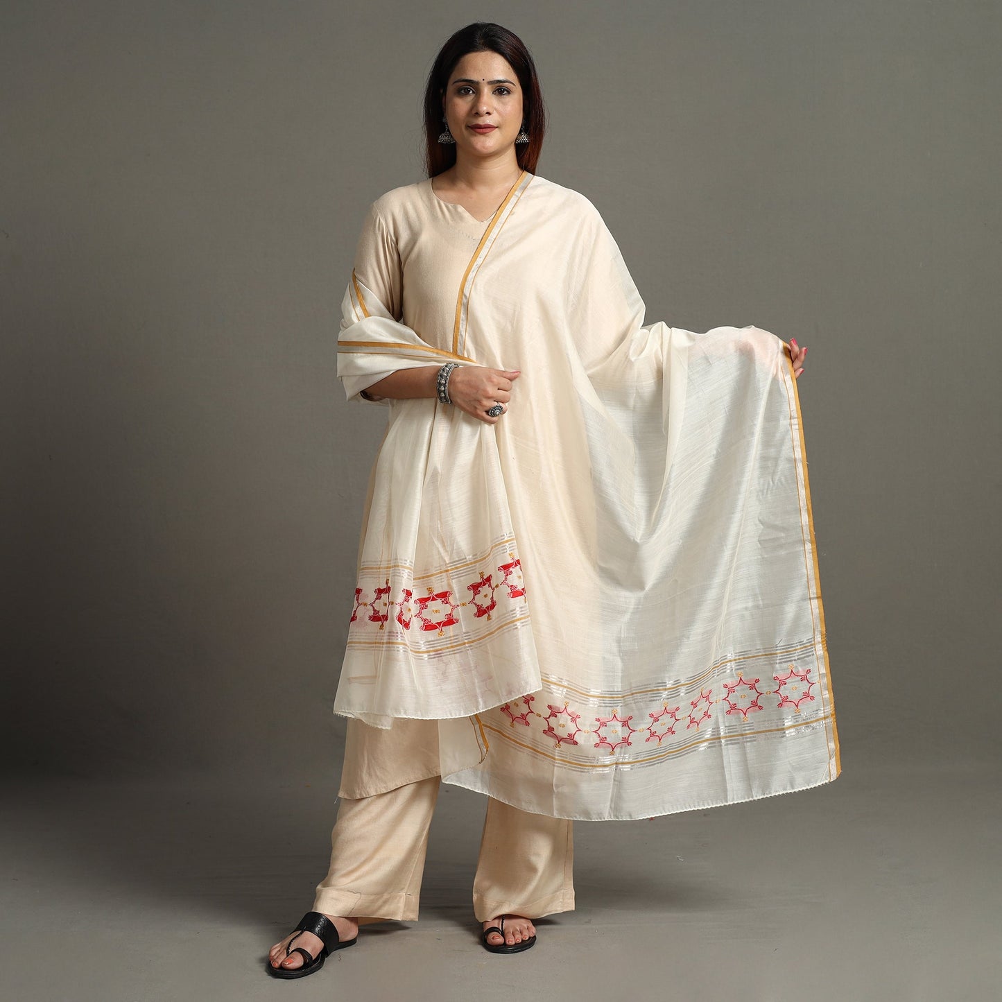  Chanderi Silk Handloom Zari Buta Dupatta 55 