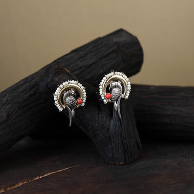 White Traditional German Silver-Plated Classic Stud Earrings