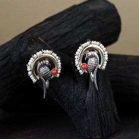 White Traditional German Silver-Plated Classic Stud Earrings