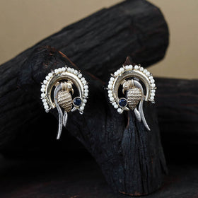 White Traditional German Silver-Plated Classic Stud Earrings