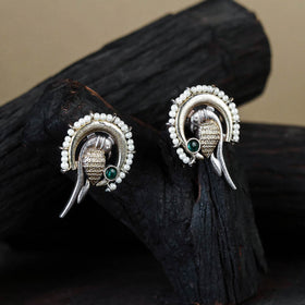 White Traditional German Silver-Plated Classic Stud Earrings