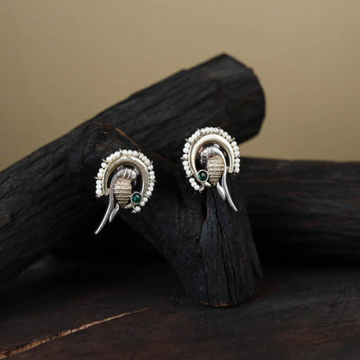 White Traditional German Silver-Plated Classic Stud Earrings