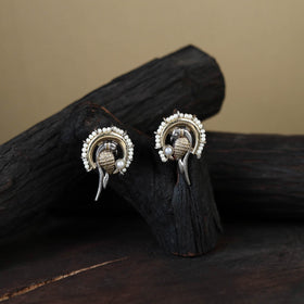 White Traditional German Silver-Plated Classic Stud Earrings