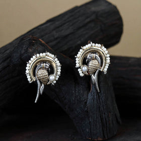 White Traditional German Silver-Plated Classic Stud Earrings