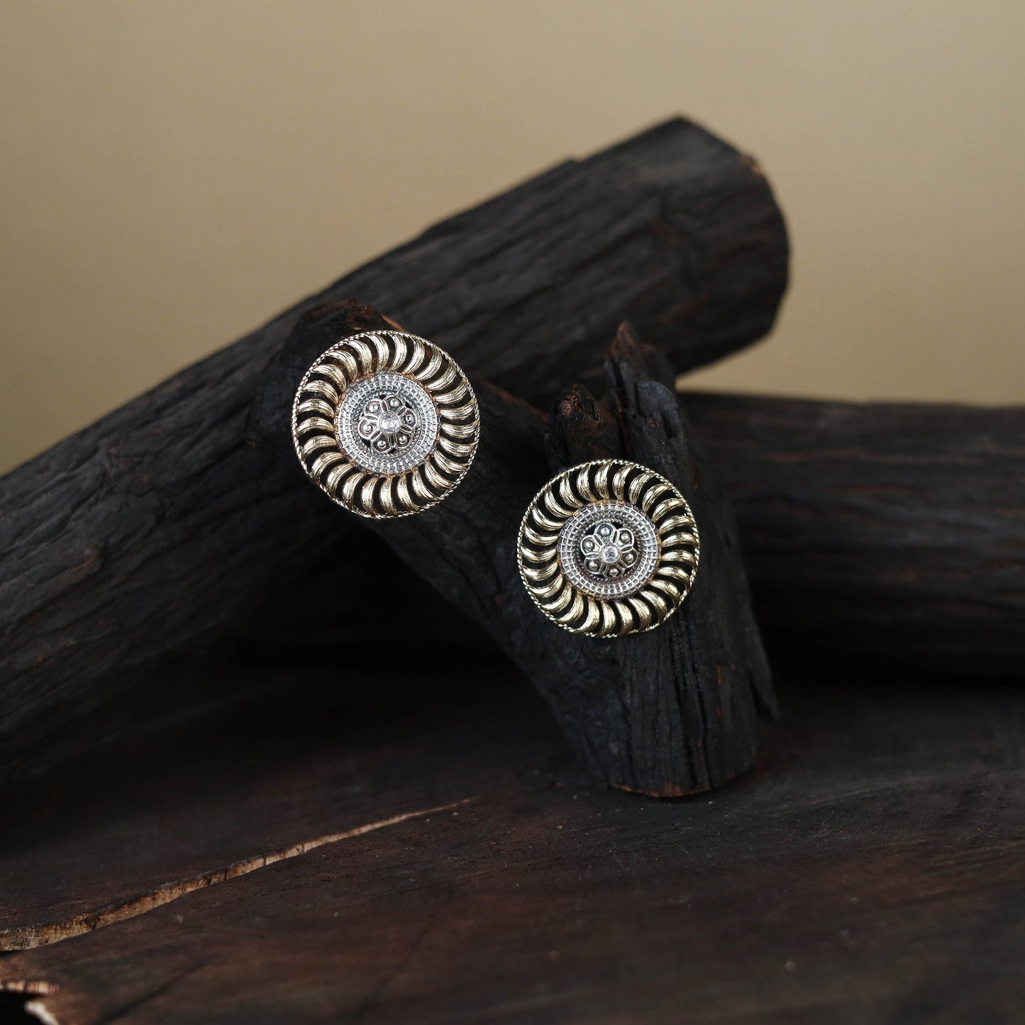 White Traditional German Silver-Plated Classic Stud Earrings