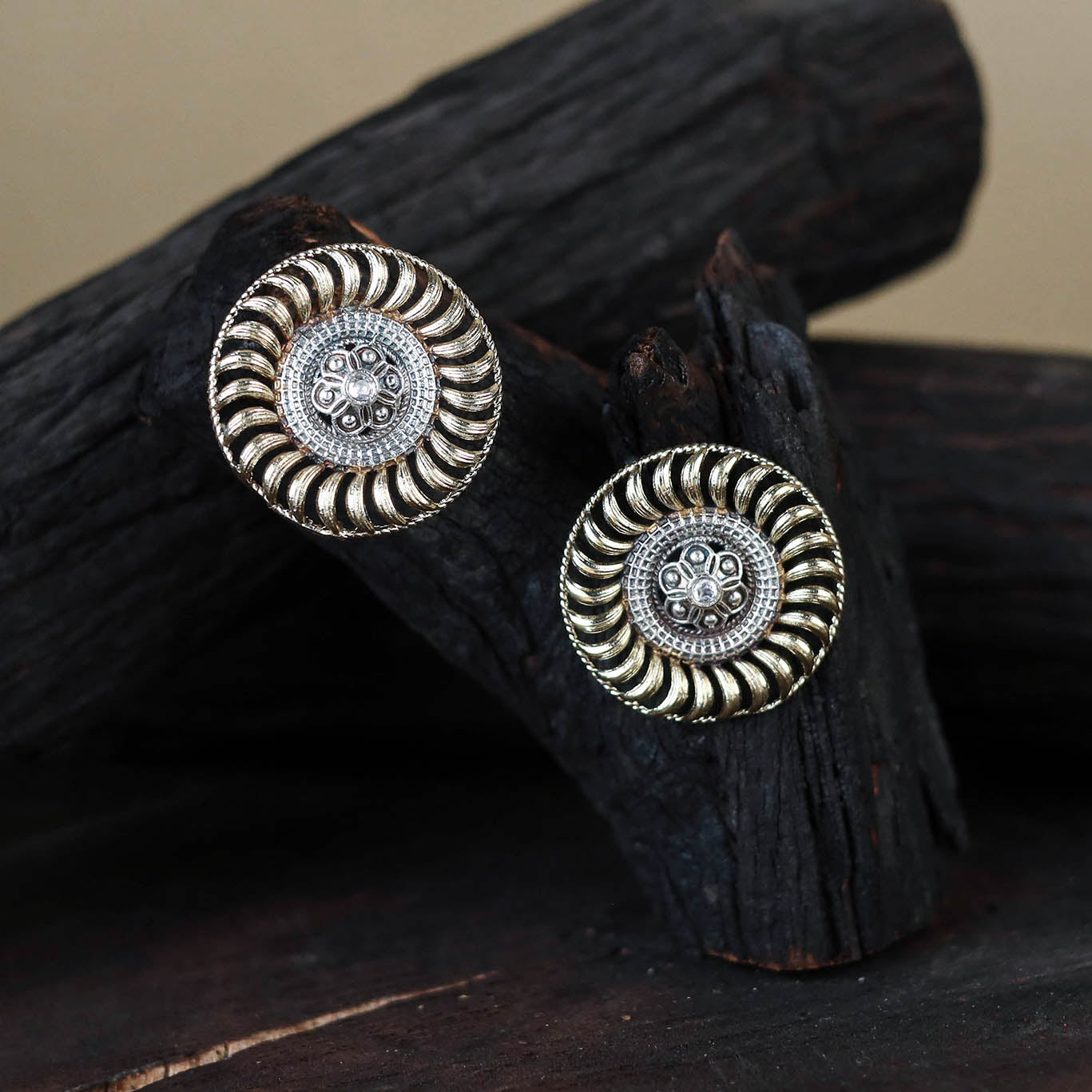 White Traditional German Silver-Plated Classic Stud Earrings