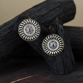 White Traditional German Silver-Plated Classic Stud Earrings