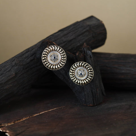 White Traditional German Silver-Plated Classic Stud Earrings