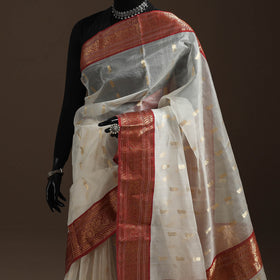 White - traditional handloom chanderi silk saree 06