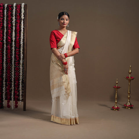 White - traditional handloom maheshwari silk saree 04