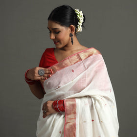 White - Traditional Handloom Maheshwari Silk Saree