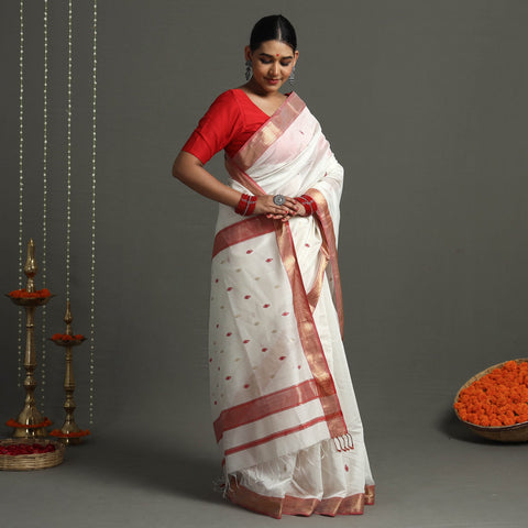 White - Traditional Handloom Maheshwari Silk Saree