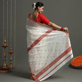 White - Traditional Handloom Maheshwari Silk Saree