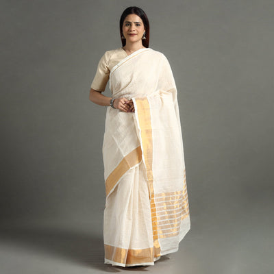  Traditional Venkatagiri Handloom Cotton Zari Checks Saree with One Side Zari Border 31 