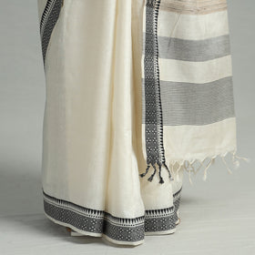 White - traditional vidarbha tussar silk handloom saree