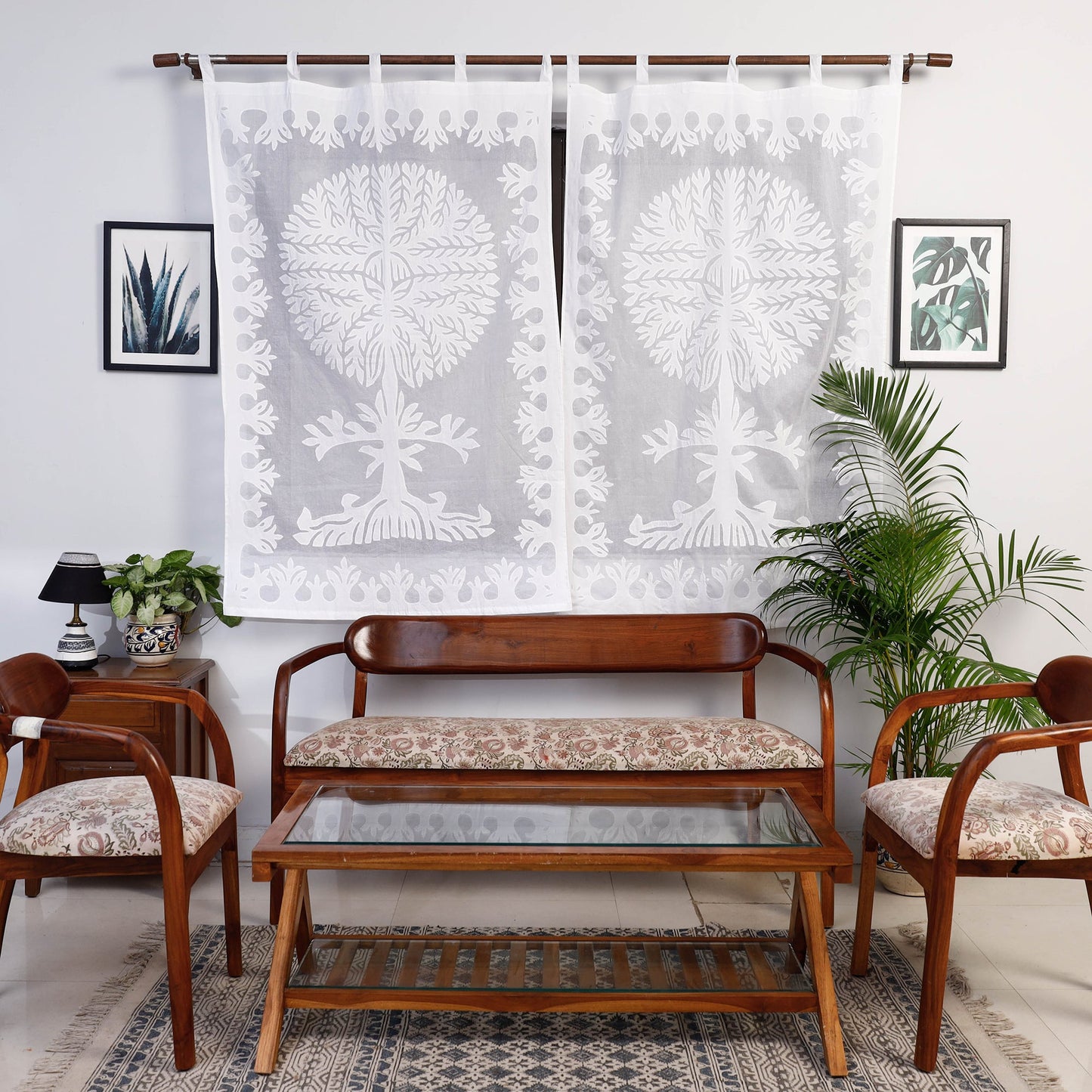 White Tree Cutwork Cotton Barmer Applique Window Curtai