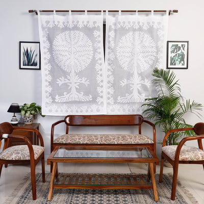 White Tree Cutwork Cotton Barmer Applique Window Curtai