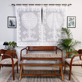 White Tree Cutwork Cotton Barmer Applique Window Curtai