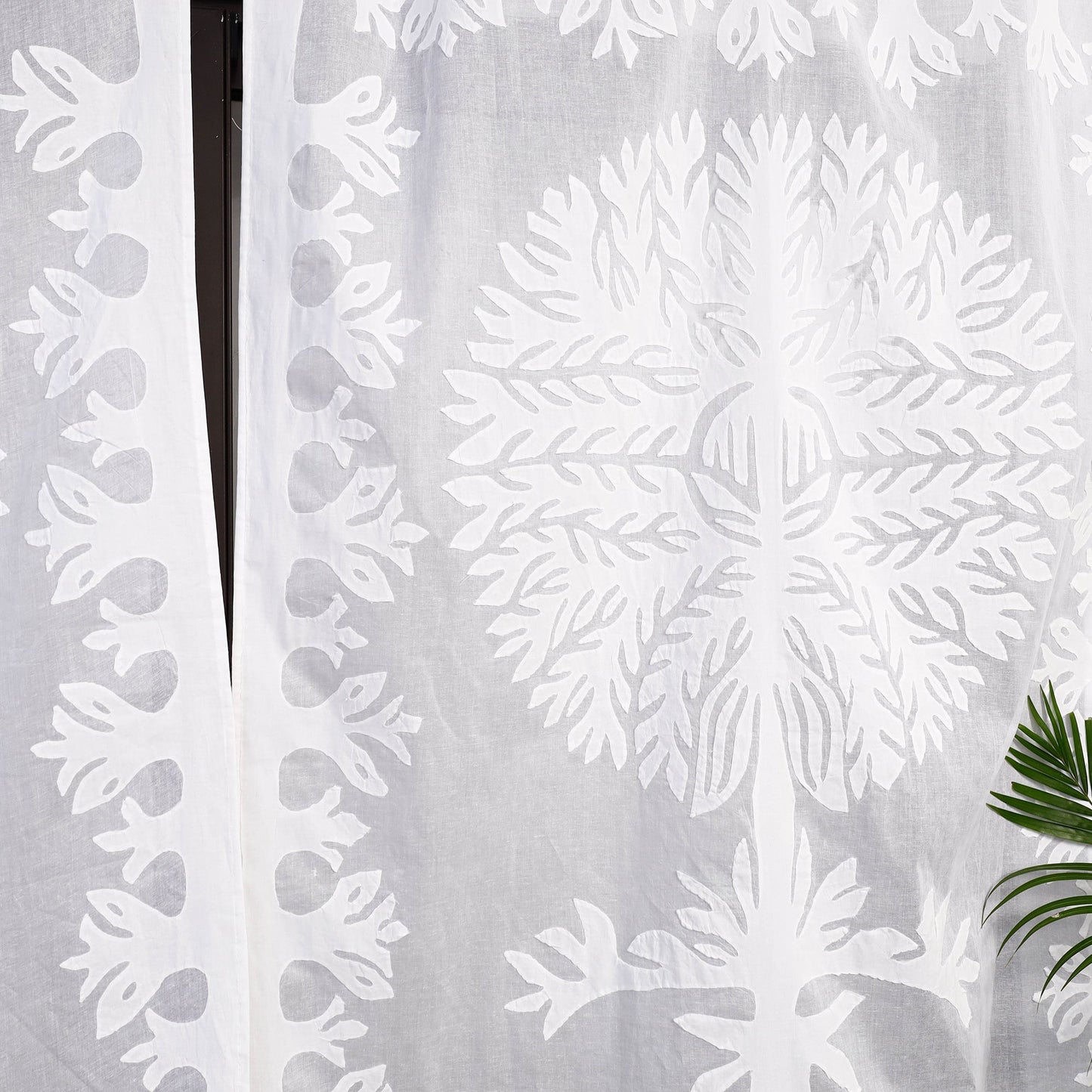 White Tree Cutwork Cotton Barmer Applique Window Curtai