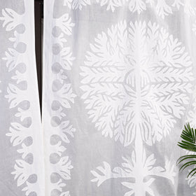 White Tree Cutwork Cotton Barmer Applique Window Curtai