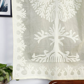 Off White Tree Cutwork Cotton Barmer Applique Window Curtain