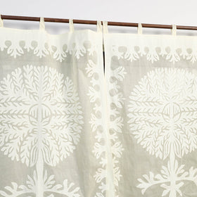 Off White Tree Cutwork Cotton Barmer Applique Window Curtain