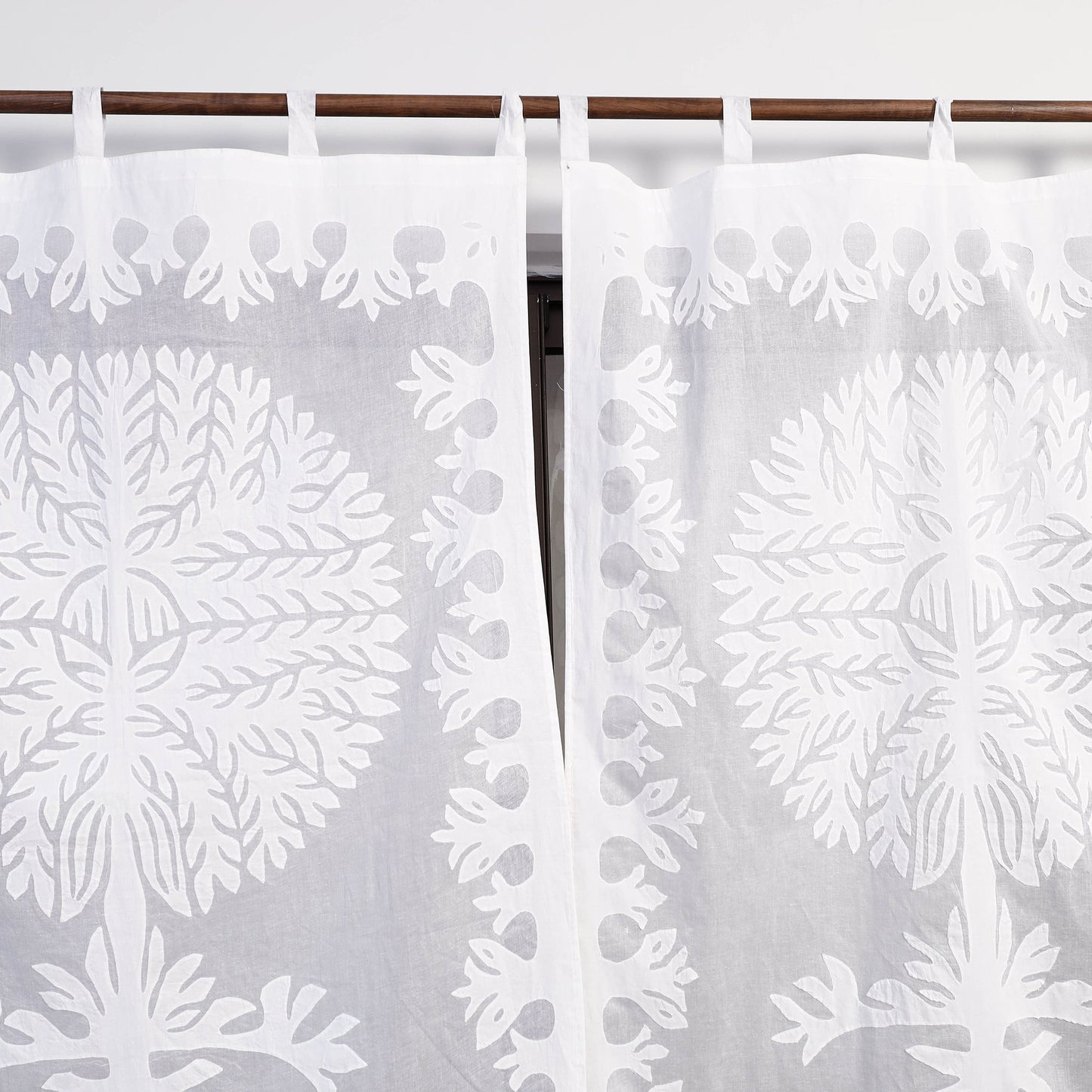 White Tree Cutwork Cotton Barmer Applique Window Curtai