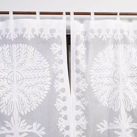 White Tree Cutwork Cotton Barmer Applique Window Curtai