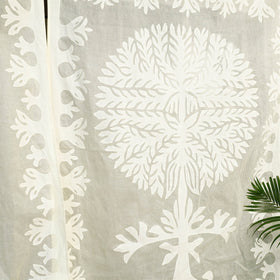 Off White Tree Cutwork Cotton Barmer Applique Window Curtain