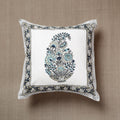 White with Tropical Floral Sanganeri Block Printed Cotton Cushion Cover