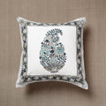White with Tropical Floral Sanganeri Block Printed Cotton Cushion Cover